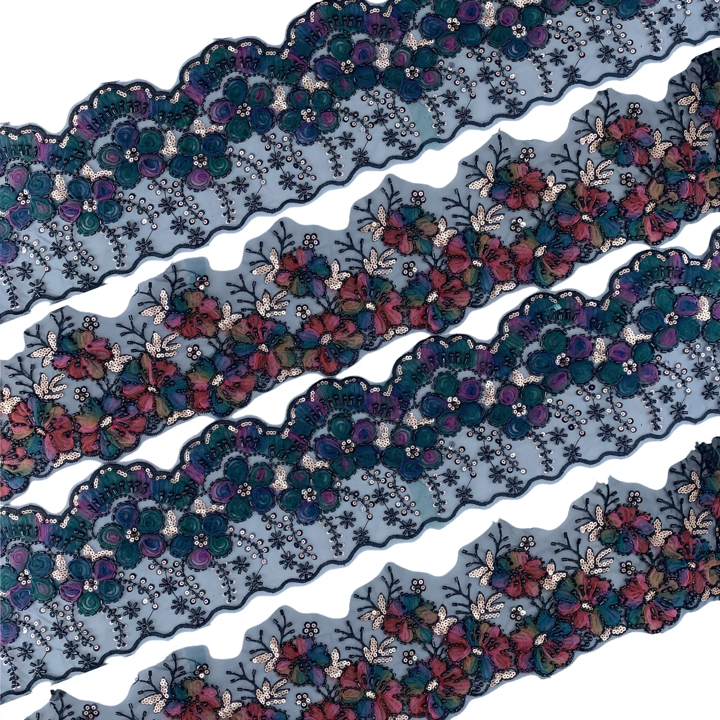 Dimensional floral beaded trim · MET-1009 — product view