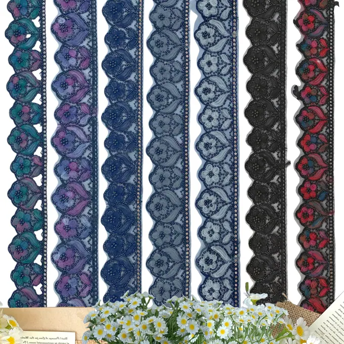 Mixed floral embroidered trim · MET-1018 — product view