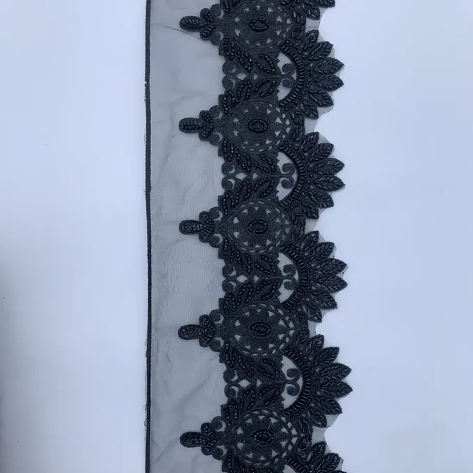 Black floral scalloped beaded trim · MET-2001 — product view