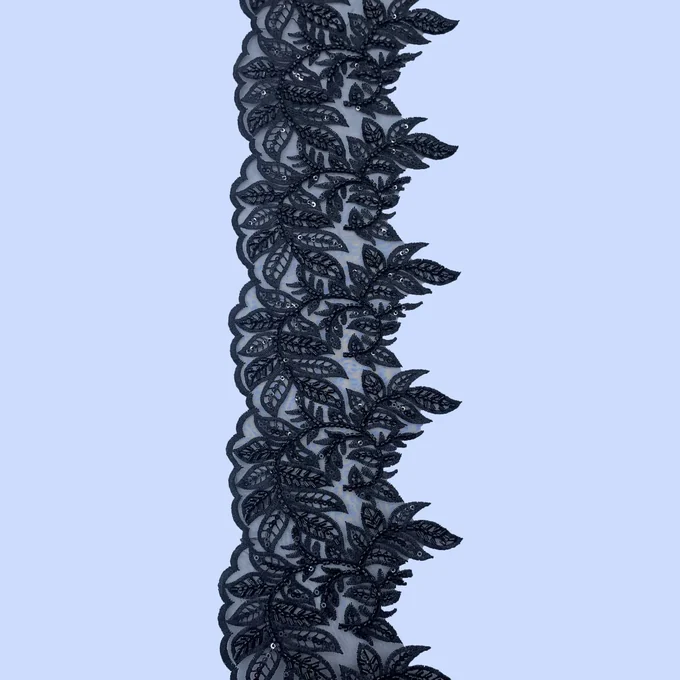 黑色叶藤珠绣花边 · MET-2003——产品展示