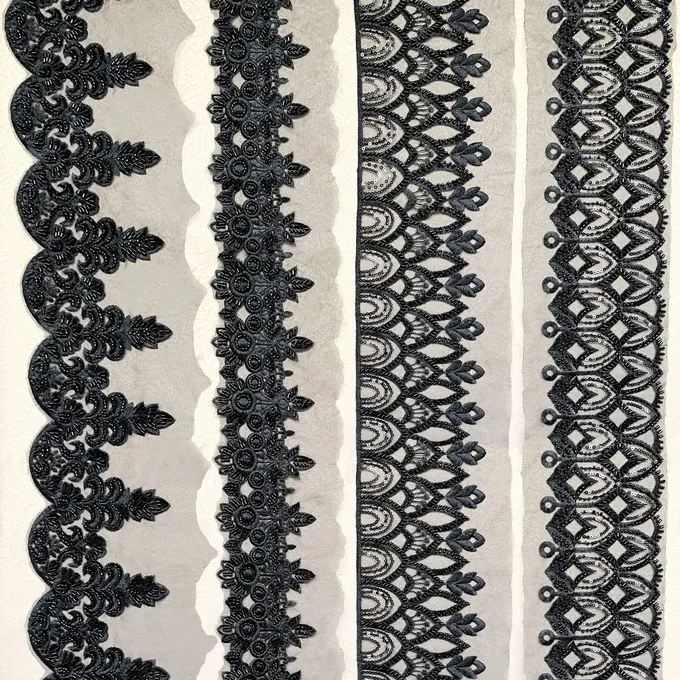 Black ornamental beaded trim collection · MET-2006 — product view