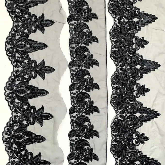 Black crown floral beaded trim · MET-2007 — product view
