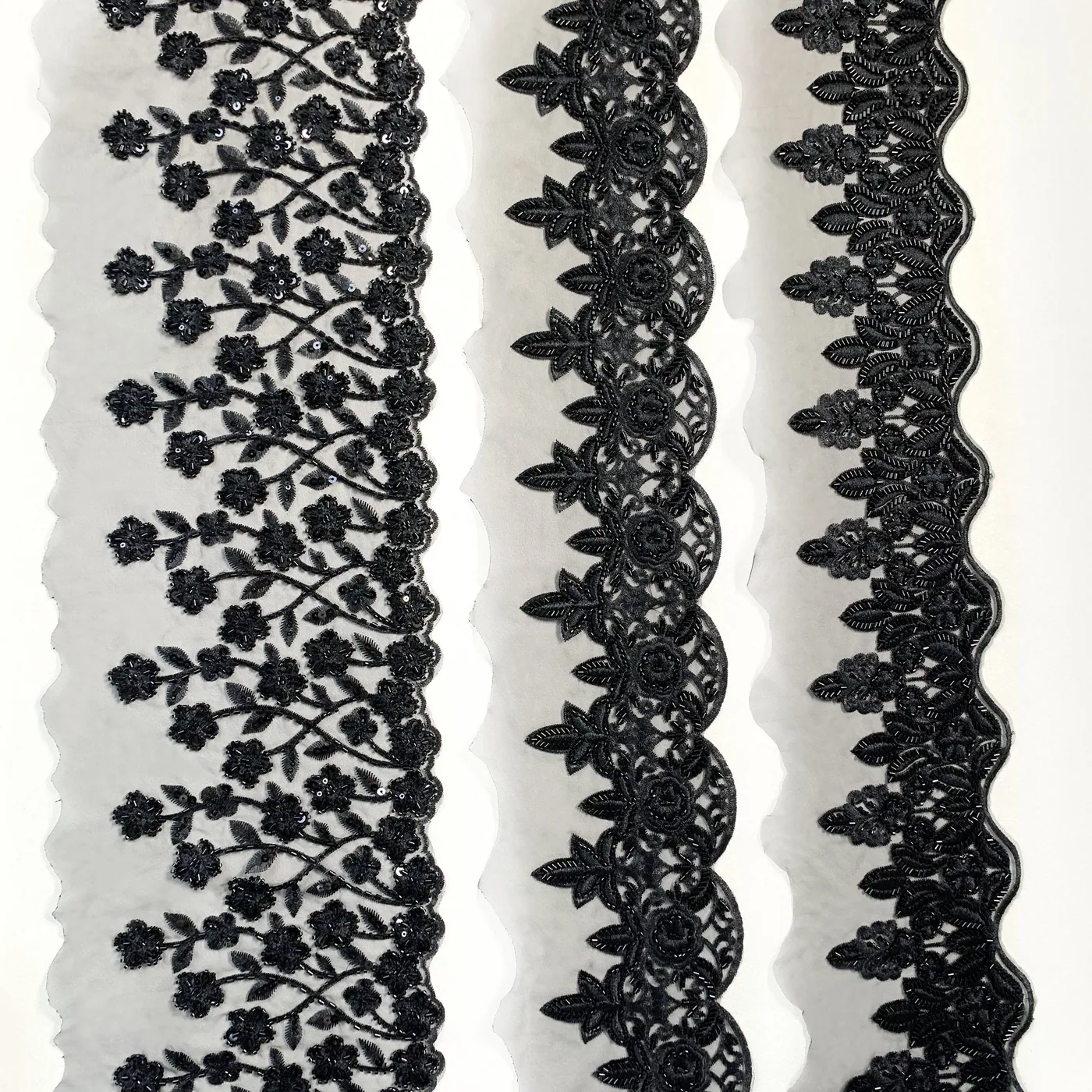 Black branching floral beaded trim · MET-2008 — product view