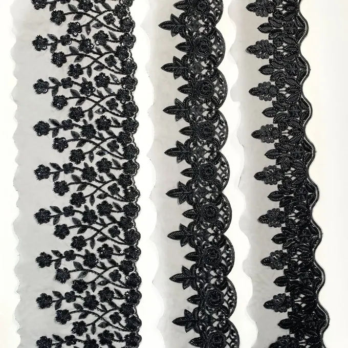 Black branching floral beaded trim · MET-2008 — product view