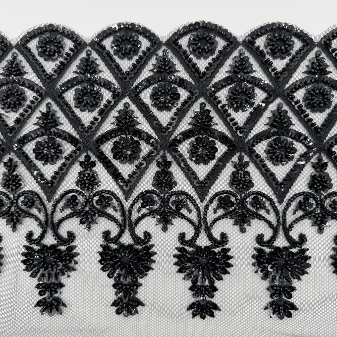 Black lattice floral fringe trim · MET-2009 — product view
