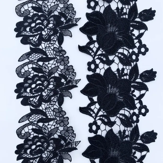 Black flower and leaf lace · MET-3005 — product view