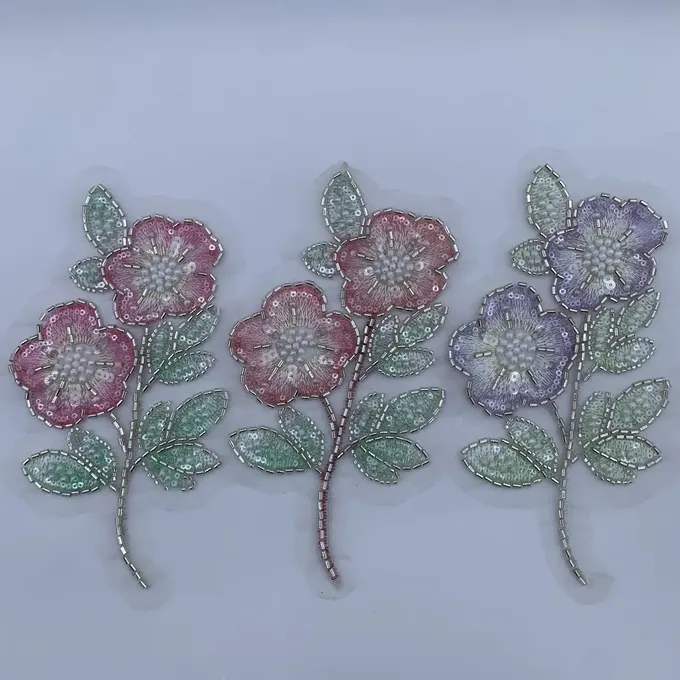Beaded rose branch appliqué · MET-4049 — product view