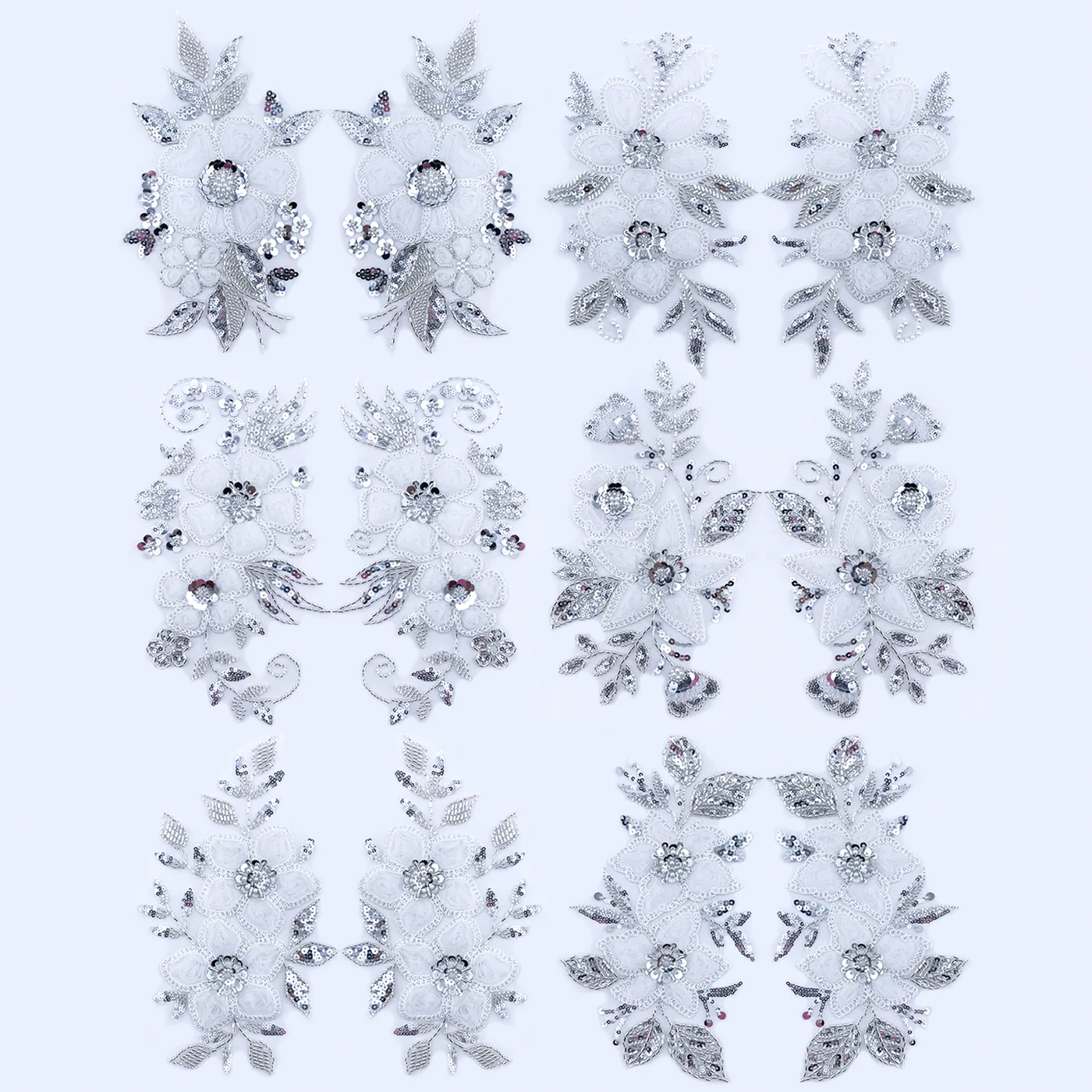 Silver floral spray appliqué collection · MET-5002 — product view
