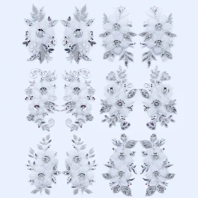 Silver floral spray appliqué collection · MET-5002 — product view