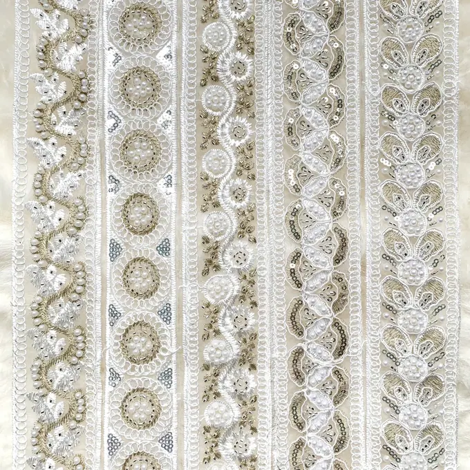 White and gold beaded trim collection · MET-6020 — product view