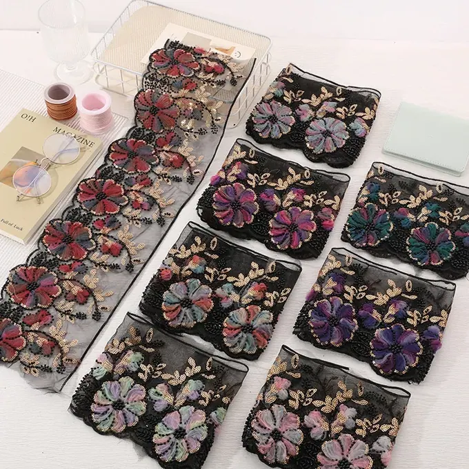 Floral embroidered trim · MET-8002 — product view
