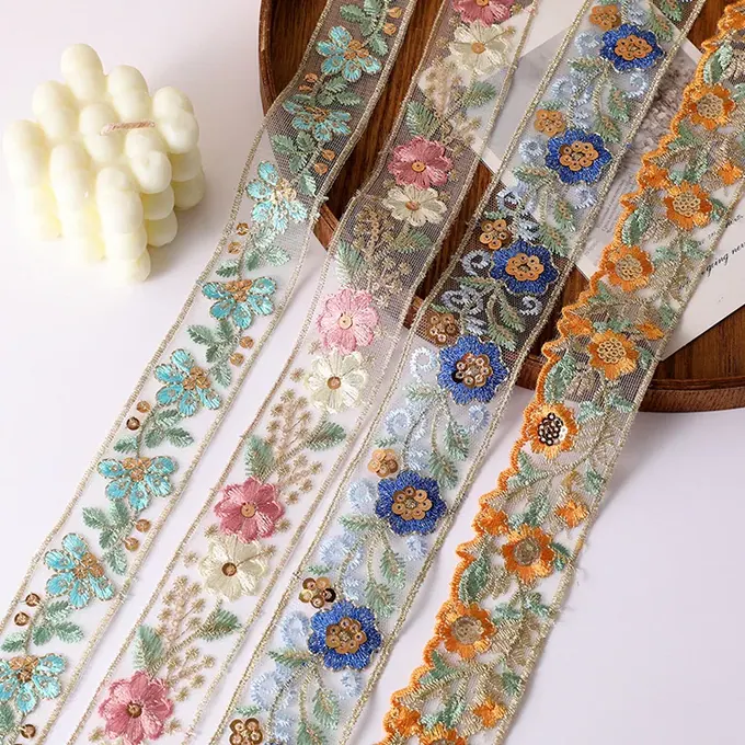 Floral embroidered trim · MET-8004 — product view