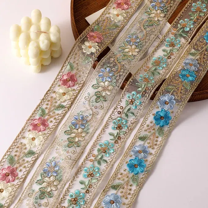Floral embroidered trim · MET-8008 — product view