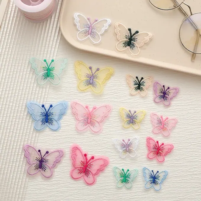 Single-layer embroidered butterfly appliqué · MET-8039 — product view